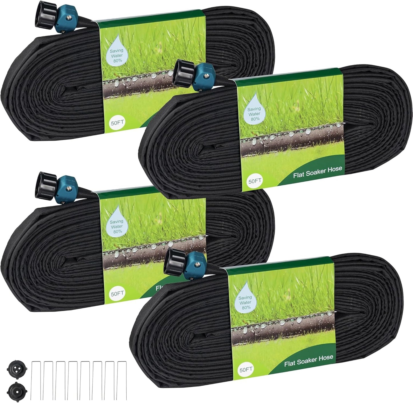 Flat Soaker Hose 100 FT for Garden, 100' (50FT x 2) Linkable Consistent Drip Irrigation Hose, Leak-free Dual-layer Design Saving 80% Water Garden System Water Hose with Holes