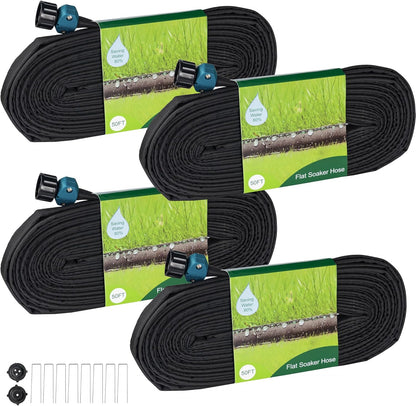 Flat Soaker Hose 100 FT for Garden, 100' (50FT x 2) Linkable Consistent Drip Irrigation Hose, Leak-free Dual-layer Design Saving 80% Water Garden System Water Hose with Holes