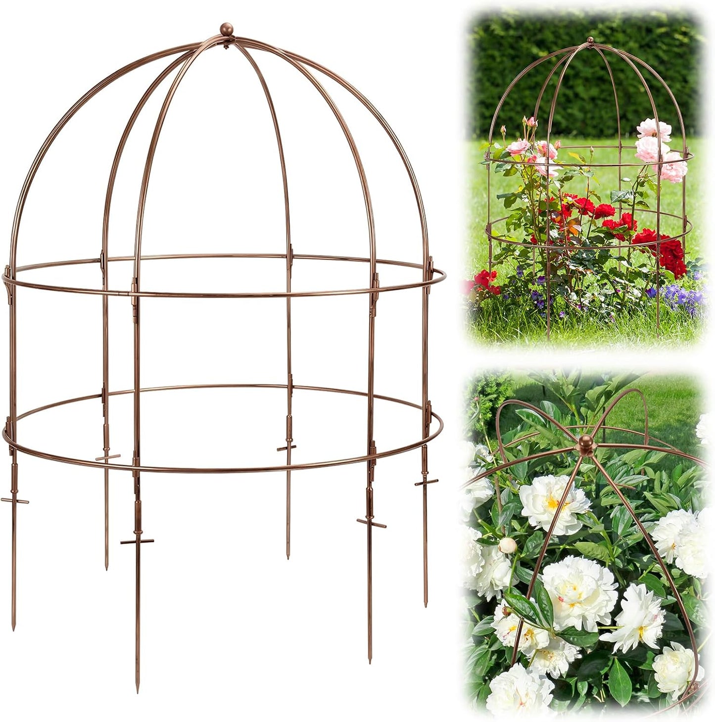 26 Inch Bird Cage Plant Support, Metal Grow-Through Cage with Dome Top