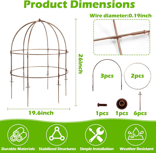 26 Inch Bird Cage Plant Support, Metal Grow-Through Cage with Dome Top