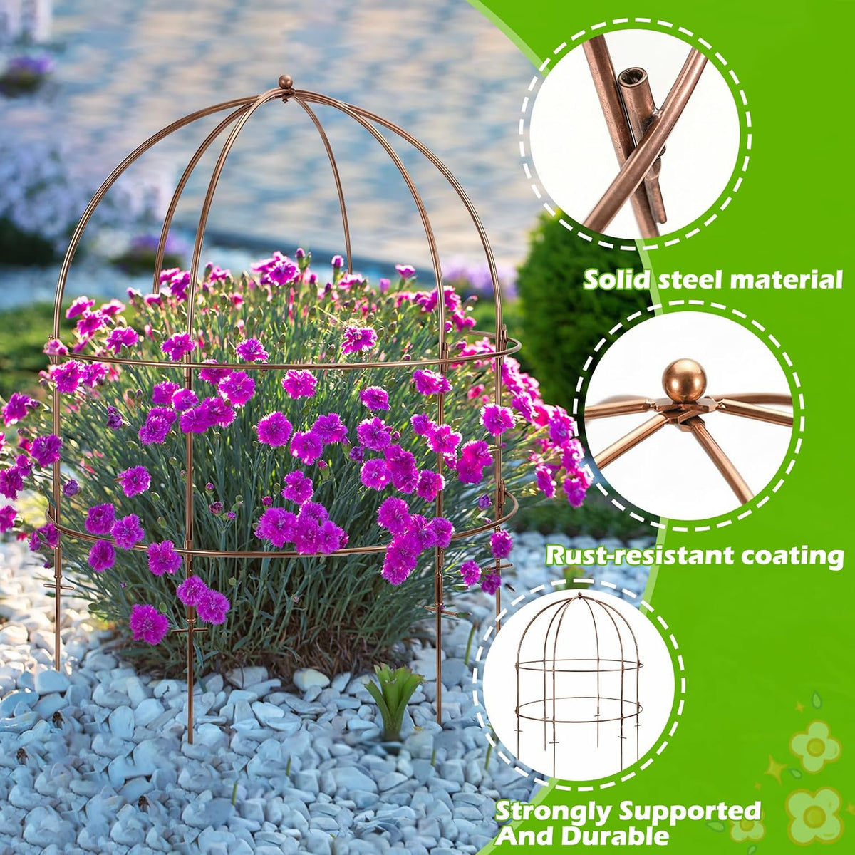 26 Inch Bird Cage Plant Support, Metal Grow-Through Cage with Dome Top
