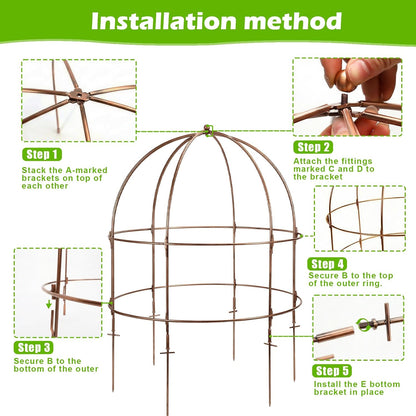26 Inch Bird Cage Plant Support, Metal Grow-Through Cage with Dome Top