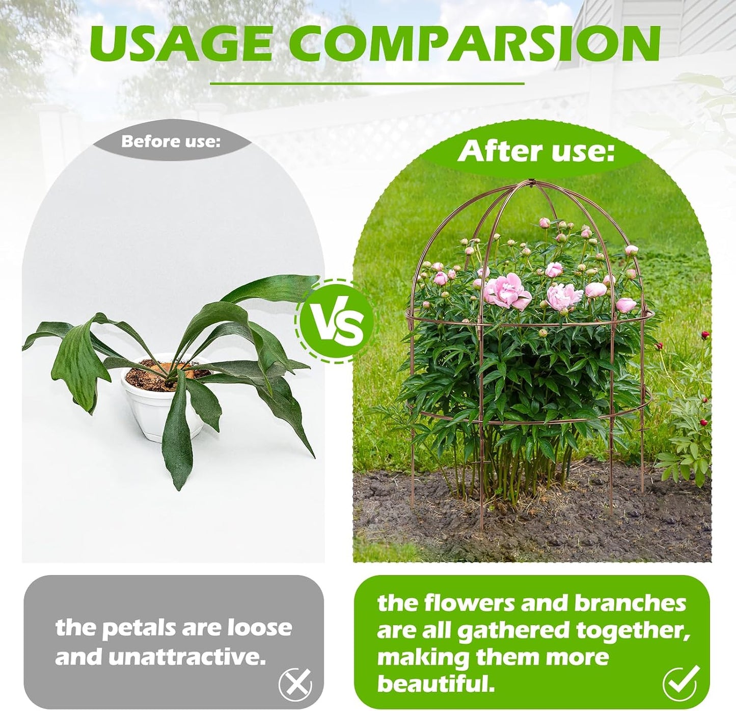26 Inch Bird Cage Plant Support, Metal Grow-Through Cage with Dome Top