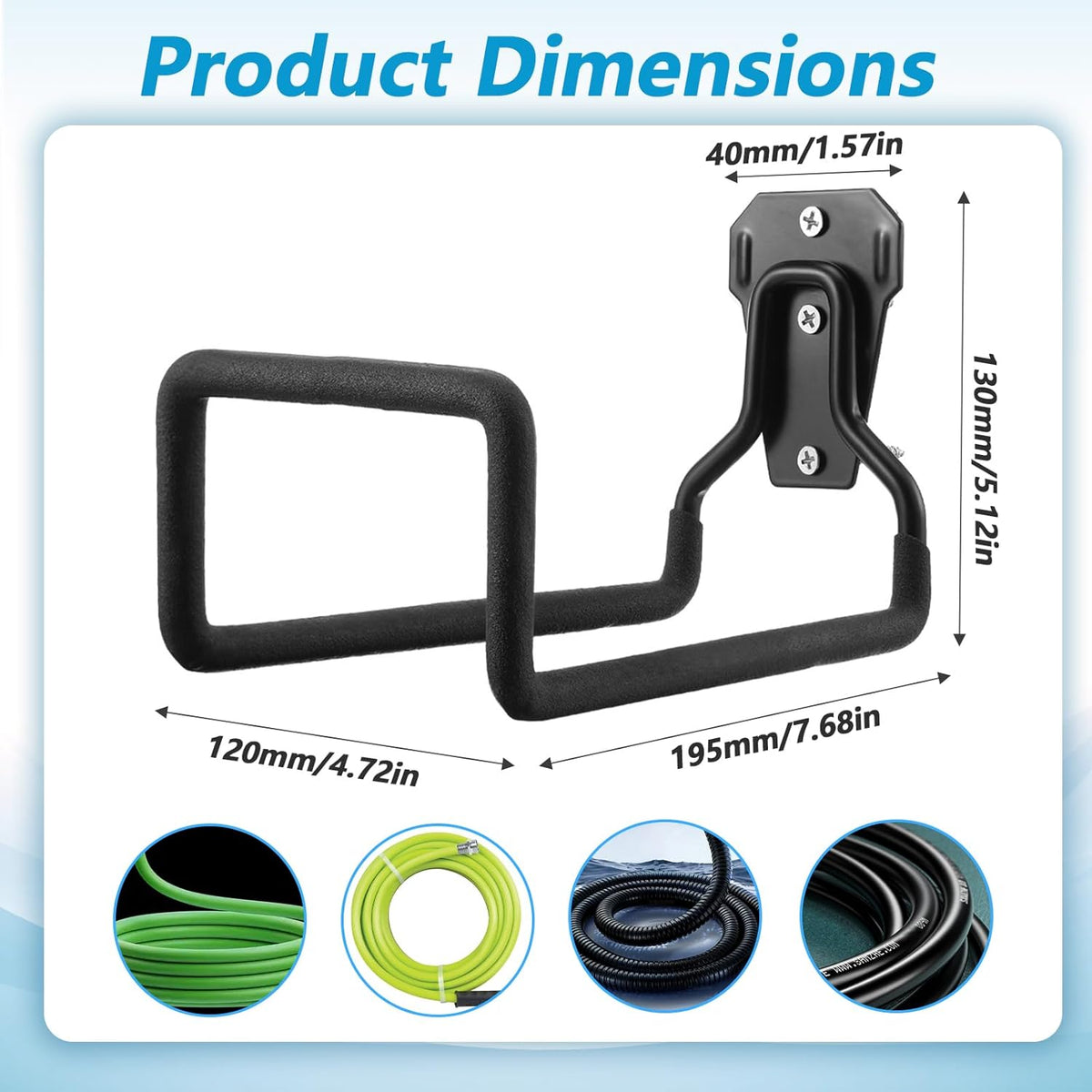 4 Pack Heavy Duty Garden Hose Holder Wall Mount, Metal Black Water Hose Hanger Reel Organizer for Outside Yard Storage