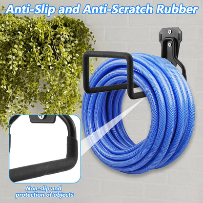 4 Pack Heavy Duty Garden Hose Holder Wall Mount, Metal Black Water Hose Hanger Reel Organizer for Outside Yard Storage