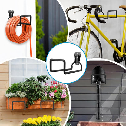 4 Pack Heavy Duty Garden Hose Holder Wall Mount, Metal Black Water Hose Hanger Reel Organizer for Outside Yard Storage