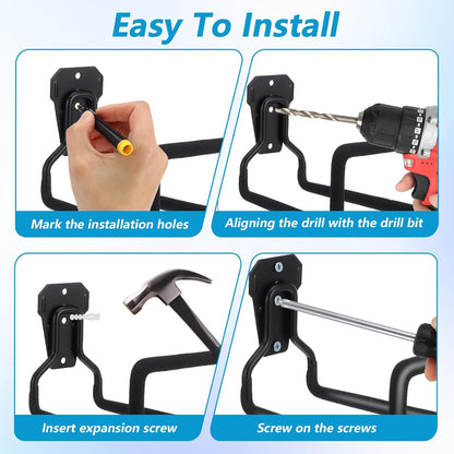 4 Pack Heavy Duty Garden Hose Holder Wall Mount, Metal Black Water Hose Hanger Reel Organizer for Outside Yard Storage