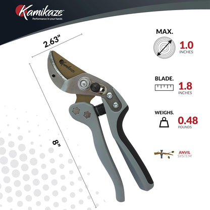 KM1-M FORCE ANVIL SHEAR- ANVIL PRUNER, Pruning Shears. Garden Pruners, Plant Pruners, Pruning Shears, Tefloned Blade Hand Pruner, Universal Garden Clippers great for garden and home