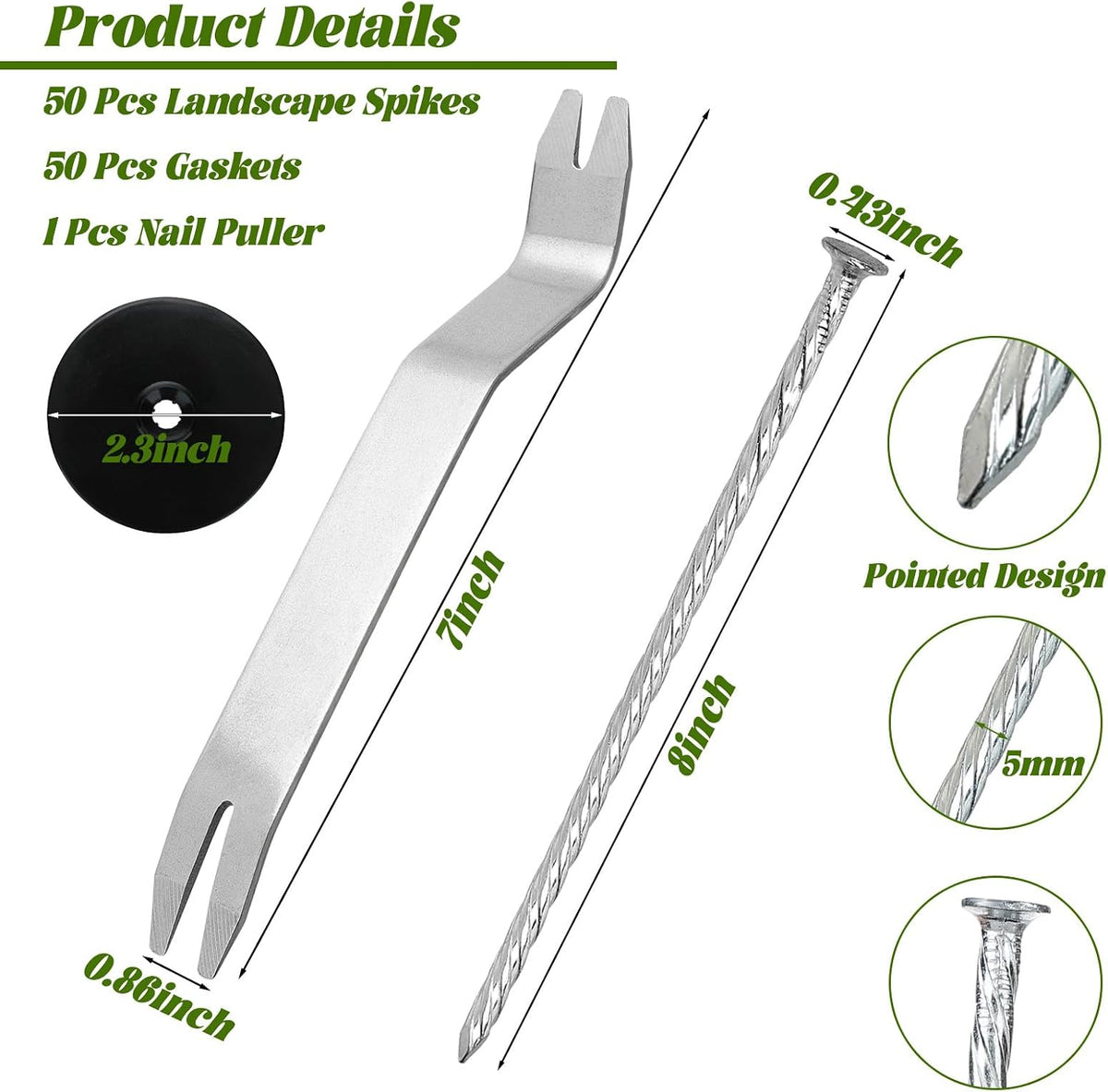 50 Sets Landscape Stakes with Gaskets 8" Turf Nails for Artificial Grass