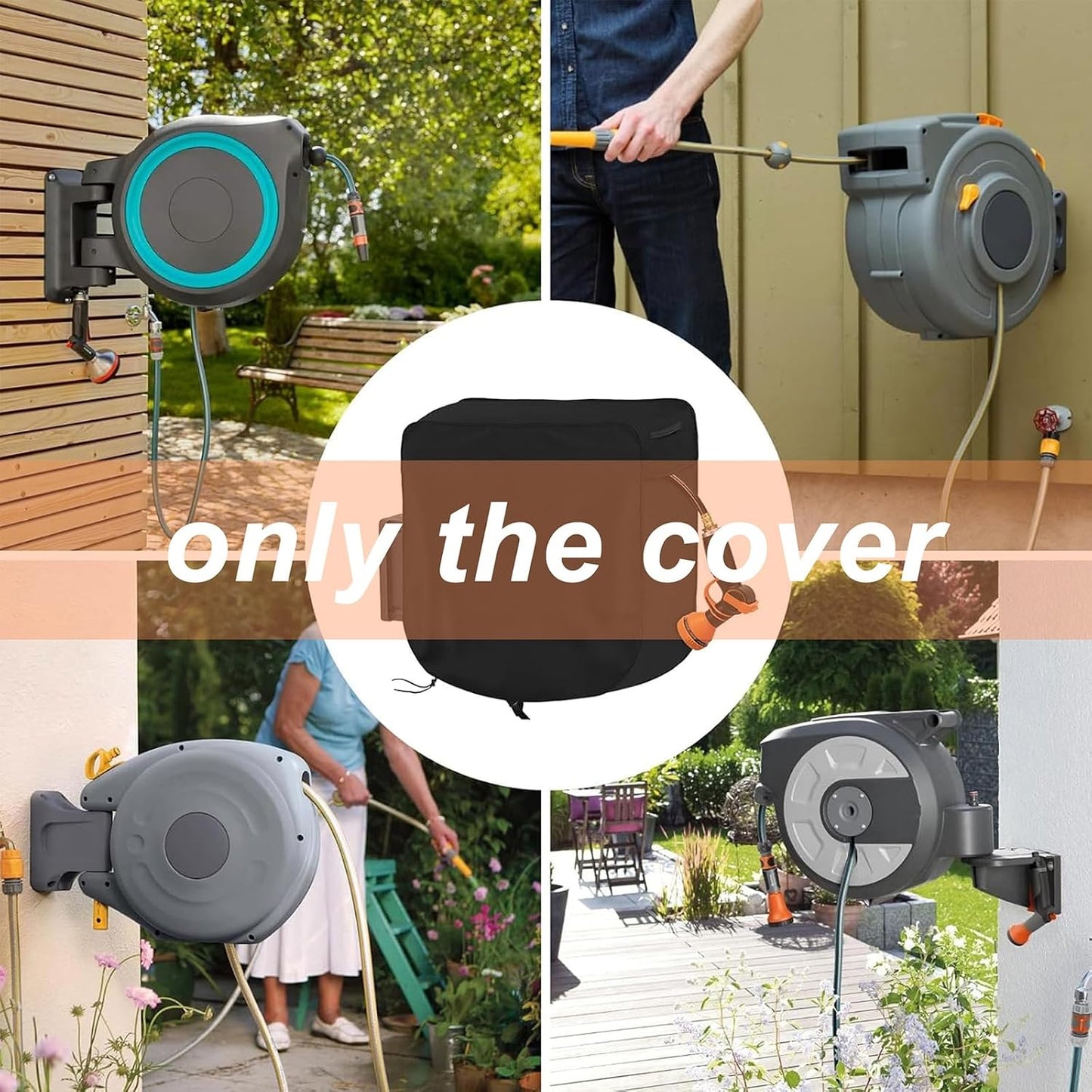 Garden Hose Reel Cover for Glahoden Wacotoya Series 100 ft, Waterproof Outdoor Wall Mounted Hose Reel Protector with Drawstring, Dustproof Windproof Hose Storage Cover,A