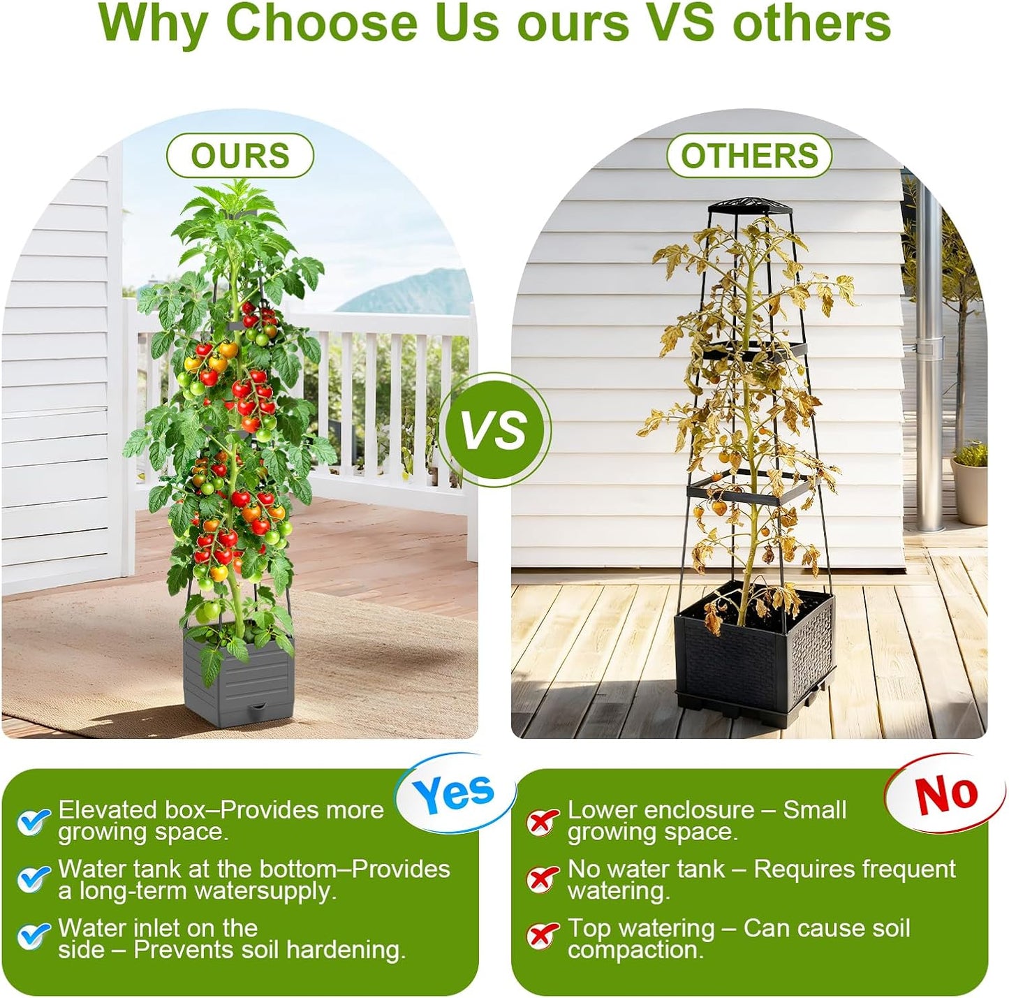 2 Pack Raised Garden Bed Tomato Planter with Trellis, 57" Tomato Cage Plant Support Planters, Self-Watering Planter for Tomatoes Climbing Plants Vegetable Vine Flowers Outdoor & Indoor