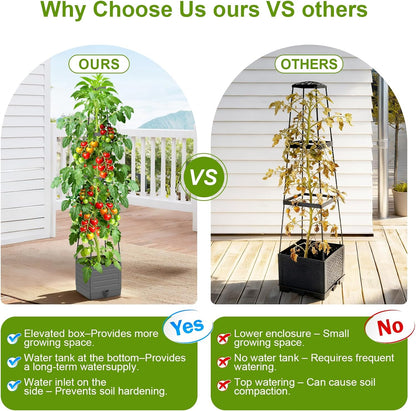2 Pack Raised Garden Bed Tomato Planter with Trellis, 57" Tomato Cage Plant Support Planters, Self-Watering Planter for Tomatoes Climbing Plants Vegetable Vine Flowers Outdoor & Indoor