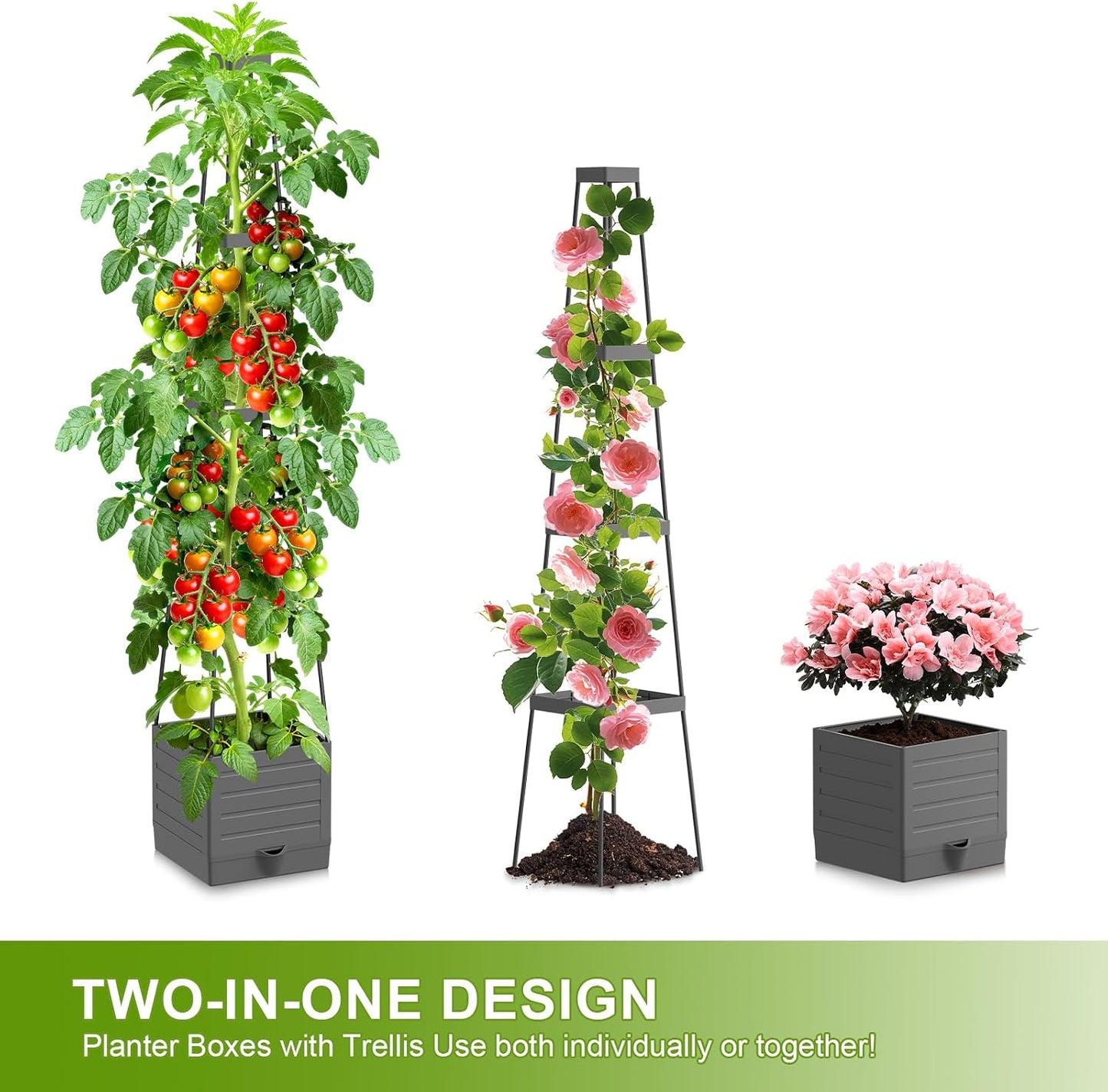 2 Pack Raised Garden Bed Tomato Planter with Trellis, 57" Tomato Cage Plant Support Planters, Self-Watering Planter for Tomatoes Climbing Plants Vegetable Vine Flowers Outdoor & Indoor