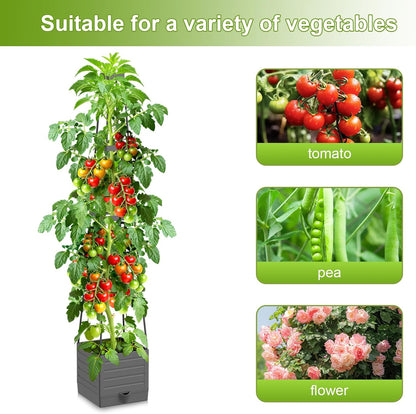 2 Pack Raised Garden Bed Tomato Planter with Trellis, 57" Tomato Cage Plant Support Planters, Self-Watering Planter for Tomatoes Climbing Plants Vegetable Vine Flowers Outdoor & Indoor