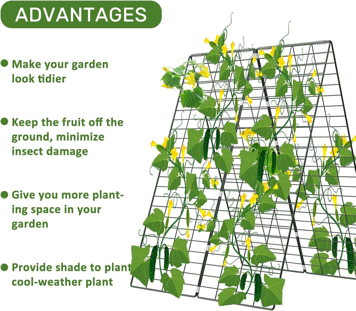 34" x 48" Foldable Metal Cucumber Trellis， for Climbing Plants, Cucumber, Vegetable, Flowers