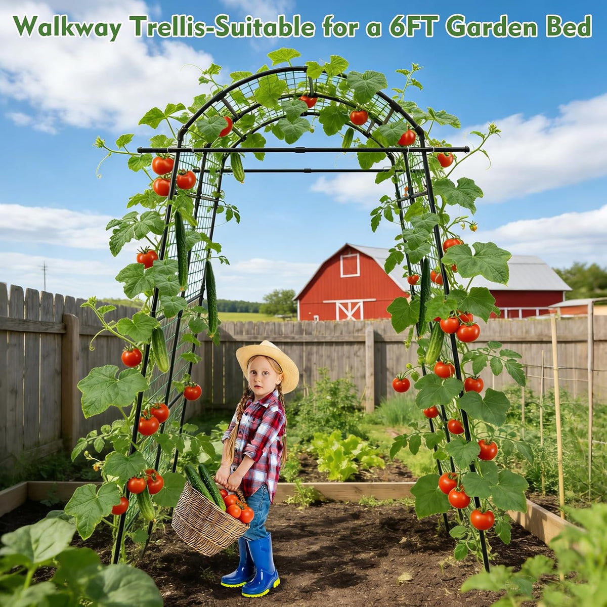34" x 48" Foldable Metal Cucumber Trellis， for Climbing Plants, Cucumber, Vegetable, Flowers