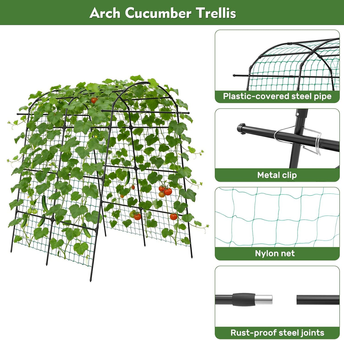 34" x 48" Foldable Metal Cucumber Trellis， for Climbing Plants, Cucumber, Vegetable, Flowers