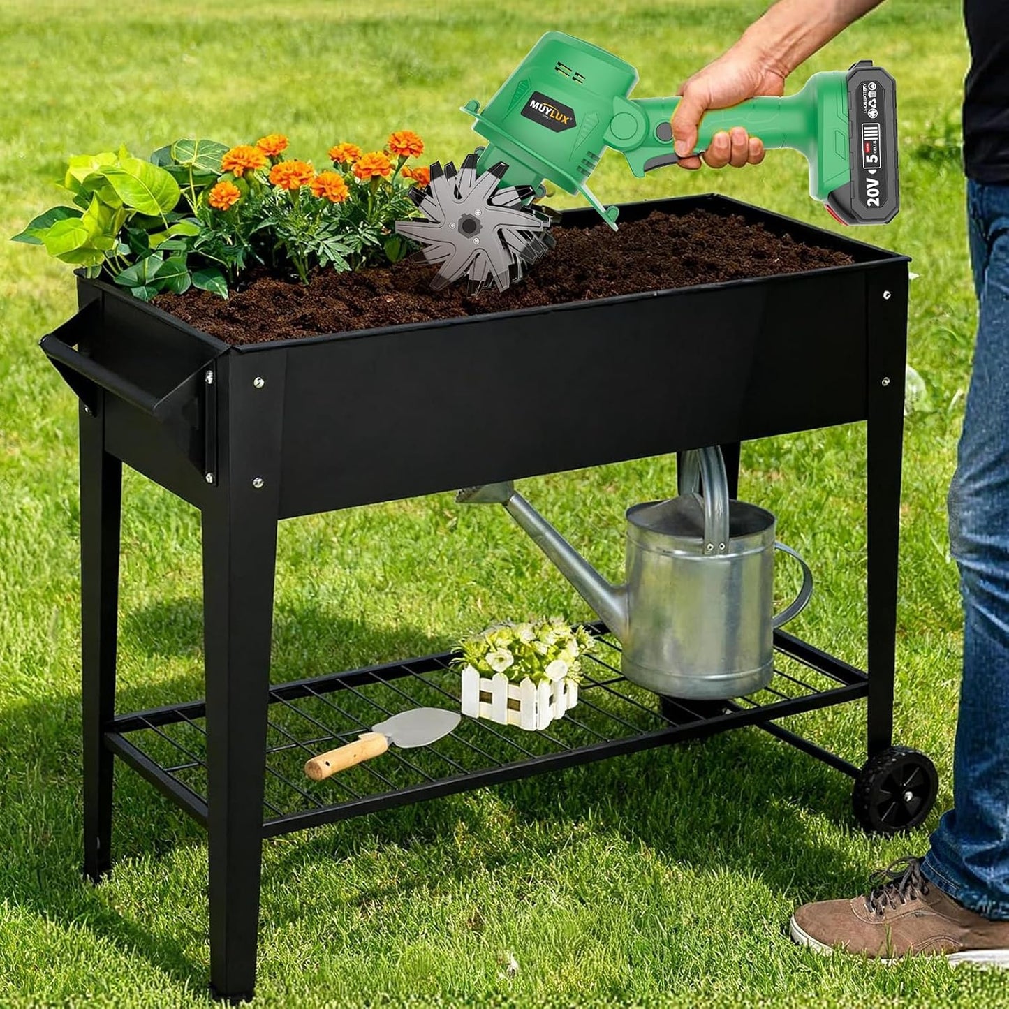 20V Cordless Tiller Cultivator for Gardening, Electric Garden Tiller with 2 x 2.0Ah Batteries & Charger, Garden Rototiller for Lawn Gardening Soil Cultivation