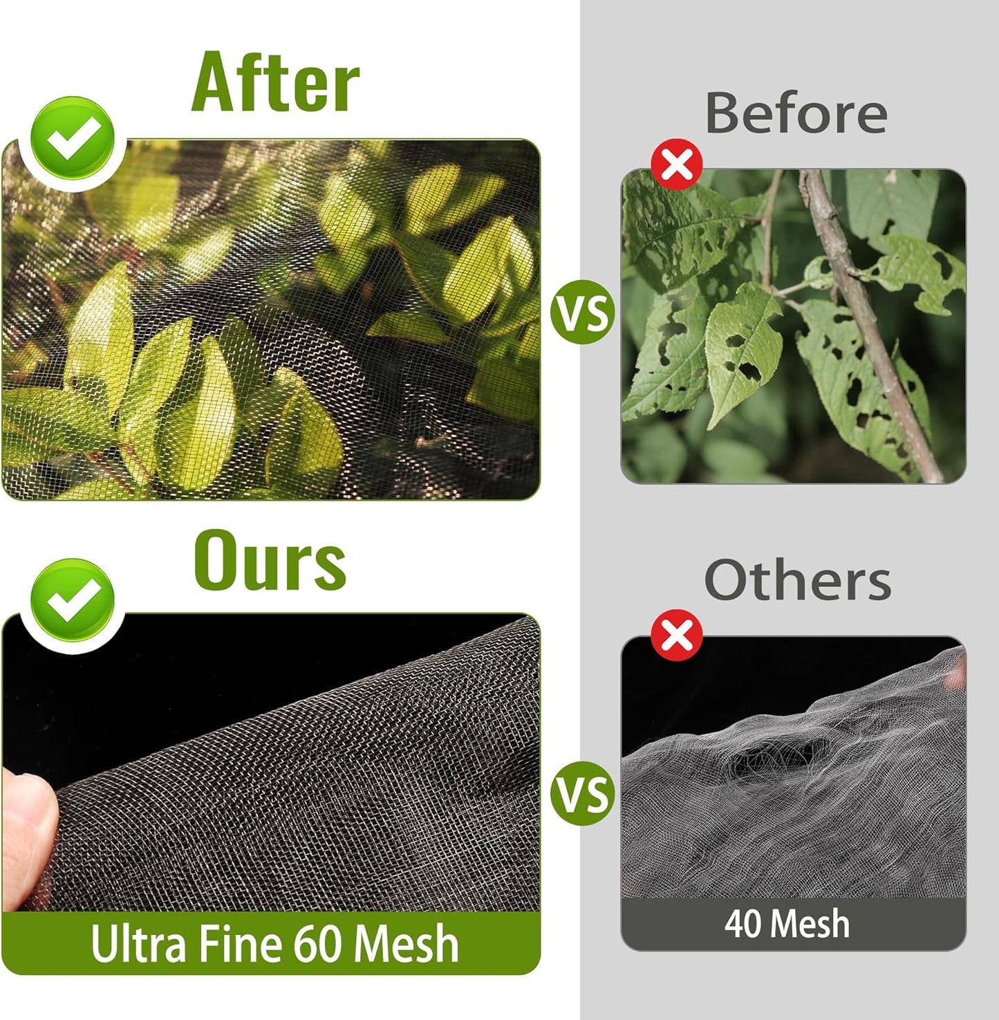 2 Pack Fruit Tree Netting Bags with Zipper and Drawstring, 6 x 6ft Ultra Fine Mesh Garden Netting Plant Cover, Bird Netting for Blueberry Bushes, Fruit Trees, Flowers (Black, 6 x 6 ft)
