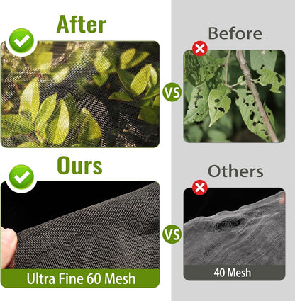 2 Pack Fruit Tree Netting Bags with Zipper and Drawstring, 6 x 6ft Ultra Fine Mesh Garden Netting Plant Cover, Bird Netting for Blueberry Bushes, Fruit Trees, Flowers (Black, 6 x 6 ft)