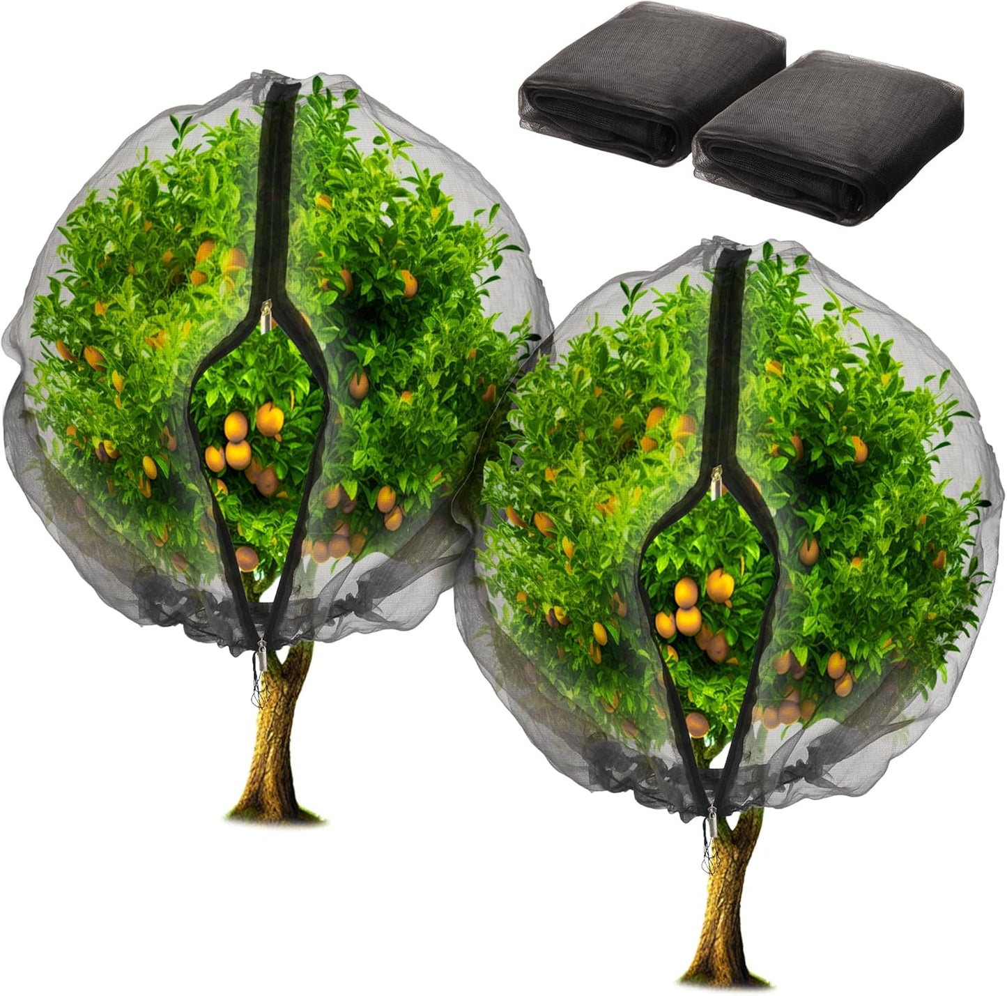2 Pack Fruit Tree Netting Bags with Zipper and Drawstring, 6 x 6ft Ultra Fine Mesh Garden Netting Plant Cover, Bird Netting for Blueberry Bushes, Fruit Trees, Flowers (Black, 6 x 6 ft)