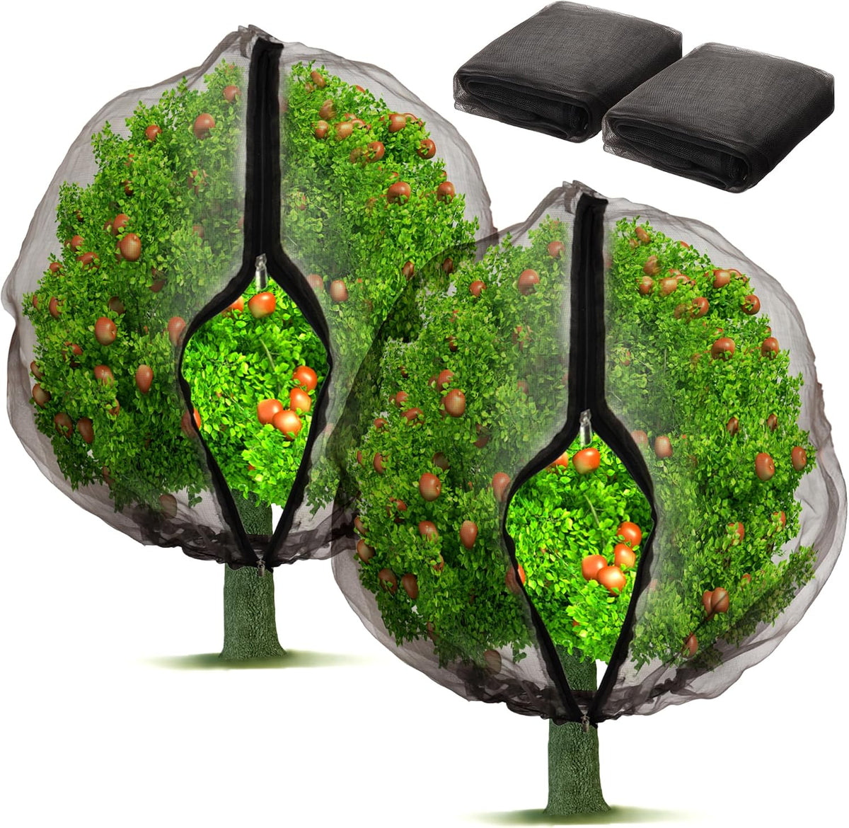 2 Pack Fruit Tree Netting Bags with Zipper and Drawstring, 6 x 6ft Ultra Fine Mesh Garden Netting Plant Cover, Bird Netting for Blueberry Bushes, Fruit Trees, Flowers (Black, 6 x 6 ft)