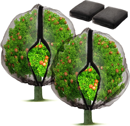 2 Pack Fruit Tree Netting Bags with Zipper and Drawstring, 6 x 6ft Ultra Fine Mesh Garden Netting Plant Cover, Bird Netting for Blueberry Bushes, Fruit Trees, Flowers (Black, 6 x 6 ft)