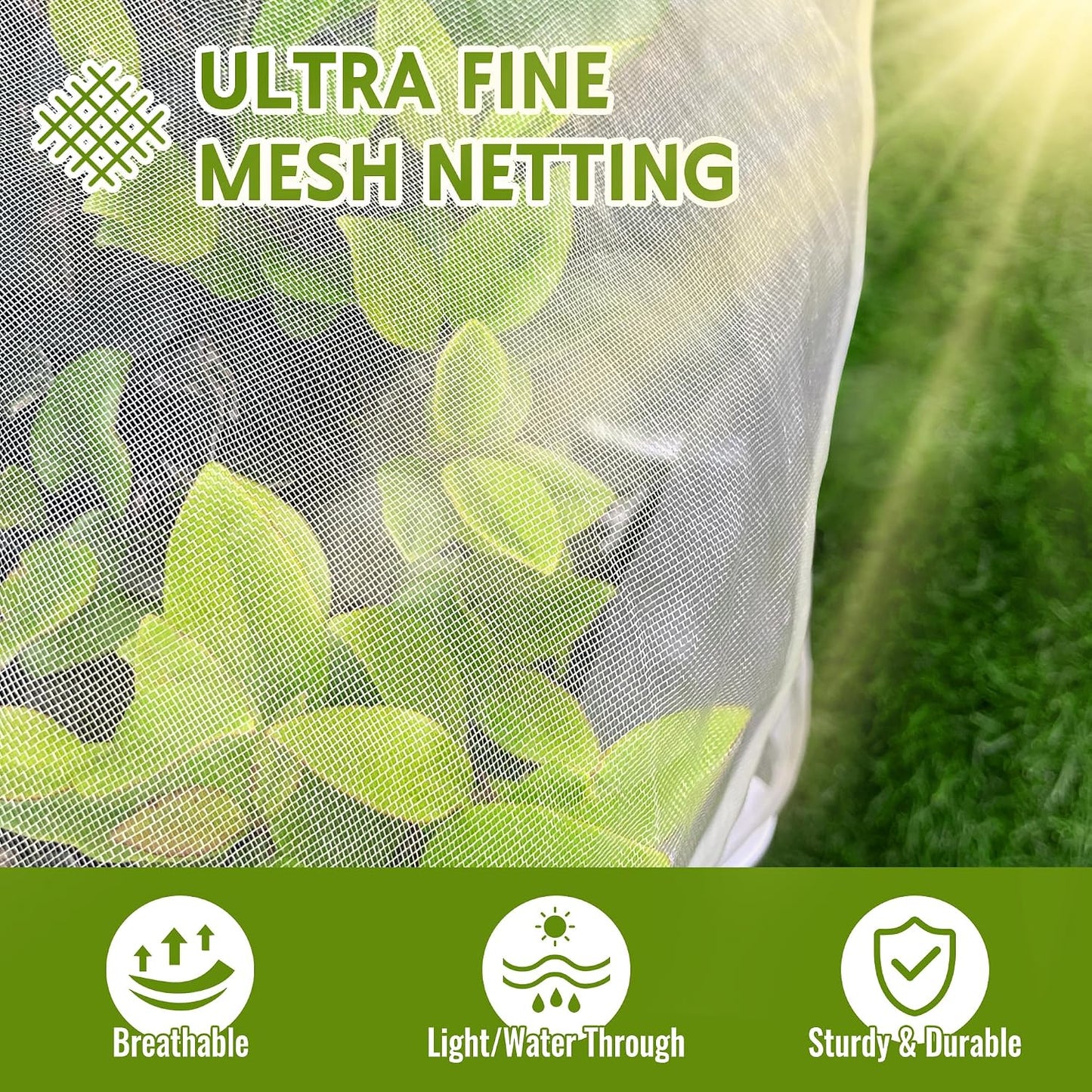 2 Pack Fruit Tree Netting Bags with Zipper and Drawstring, 6 x 6ft Ultra Fine Mesh Garden Netting Plant Cover, Bird Netting for Blueberry Bushes, Fruit Trees, Flowers (Black, 6 x 6 ft)