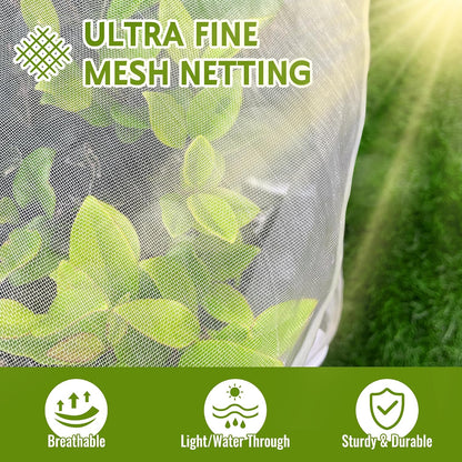 2 Pack Fruit Tree Netting Bags with Zipper and Drawstring, 6 x 6ft Ultra Fine Mesh Garden Netting Plant Cover, Bird Netting for Blueberry Bushes, Fruit Trees, Flowers (Black, 6 x 6 ft)