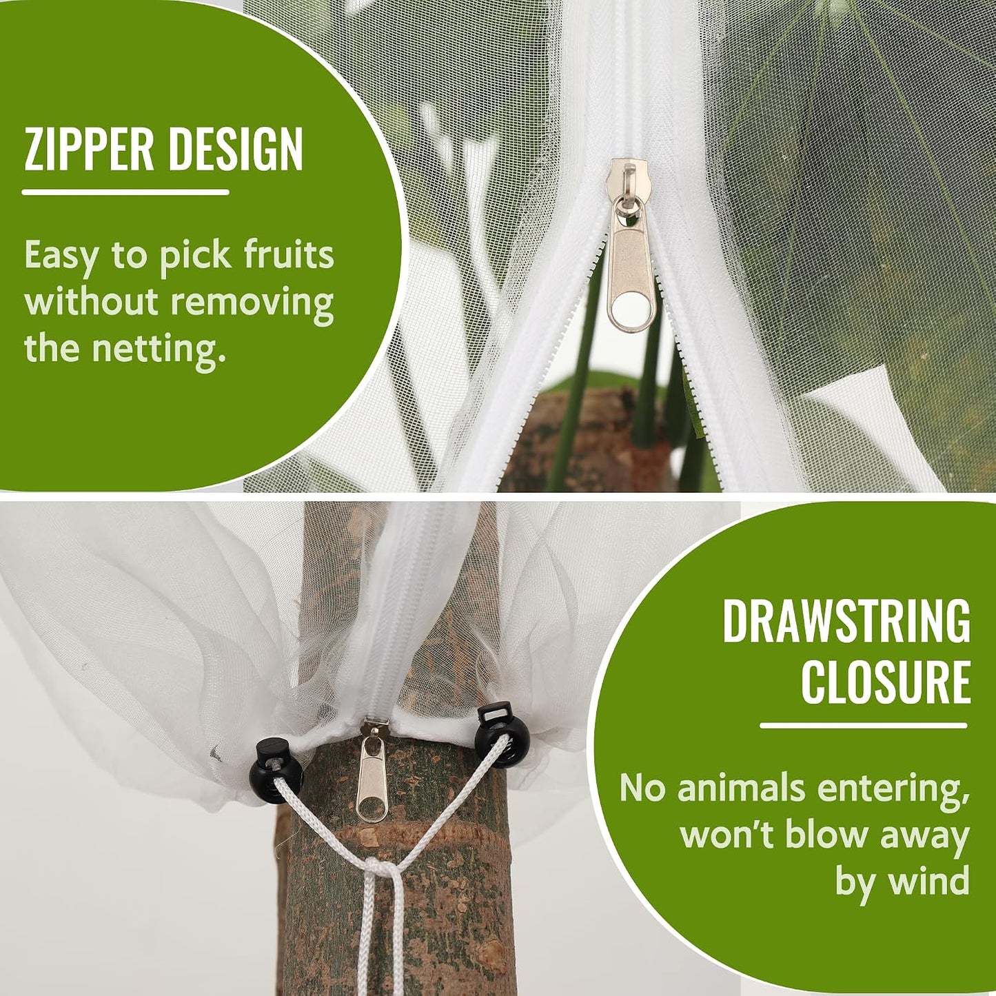 2 Pack Fruit Tree Netting Bags with Zipper and Drawstring, 6 x 6ft Ultra Fine Mesh Garden Netting Plant Cover, Bird Netting for Blueberry Bushes, Fruit Trees, Flowers (Black, 6 x 6 ft)