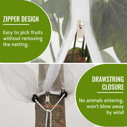 2 Pack Fruit Tree Netting Bags with Zipper and Drawstring, 6 x 6ft Ultra Fine Mesh Garden Netting Plant Cover, Bird Netting for Blueberry Bushes, Fruit Trees, Flowers (Black, 6 x 6 ft)
