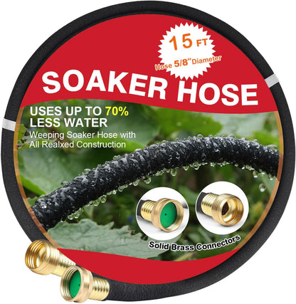 Soaker Hose 100 FT for Garden with 5/8" Diameter Irrigation Hose Save 70% of Water Solid Brass Interface Eminently Suitable for Lawn and Garden Bed Cover