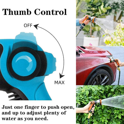 Garden Hose Nozzle Spray Nozzle,10 Hose Metal Duty Watering Patterns Thumb Control On Off Valve, High Pressure Nozzle Sprayer for Watering Plants, Car Wash,Cleaning,Showering Pets Blue