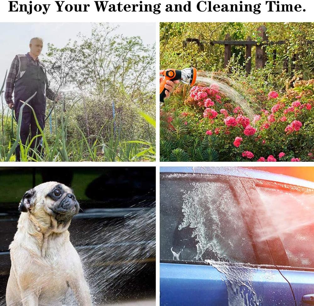 Garden Hose Nozzle Spray Nozzle,10 Hose Metal Duty Watering Patterns Thumb Control On Off Valve, High Pressure Nozzle Sprayer for Watering Plants, Car Wash,Cleaning,Showering Pets Blue