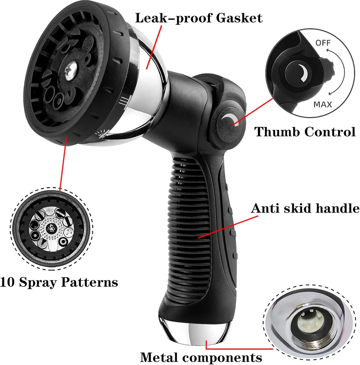 Garden Hose Nozzle Spray Nozzle,10 Hose Metal Duty Watering Patterns Thumb Control On Off Valve, High Pressure Nozzle Sprayer for Watering Plants, Car Wash,Cleaning,Showering Pets Blue