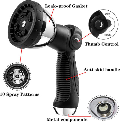 Garden Hose Nozzle Spray Nozzle,10 Hose Metal Duty Watering Patterns Thumb Control On Off Valve, High Pressure Nozzle Sprayer for Watering Plants, Car Wash,Cleaning,Showering Pets Blue