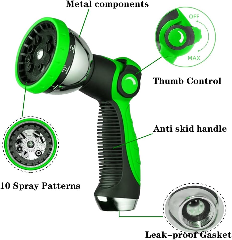 Garden Hose Nozzle Spray Nozzle,10 Hose Metal Duty Watering Patterns Thumb Control On Off Valve, High Pressure Nozzle Sprayer for Watering Plants, Car Wash,Cleaning,Showering Pets Blue