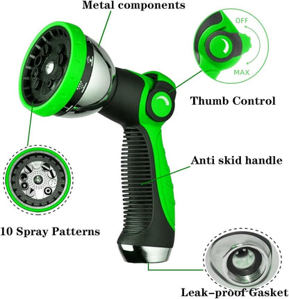 Garden Hose Nozzle Spray Nozzle,10 Hose Metal Duty Watering Patterns Thumb Control On Off Valve, High Pressure Nozzle Sprayer for Watering Plants, Car Wash,Cleaning,Showering Pets Blue