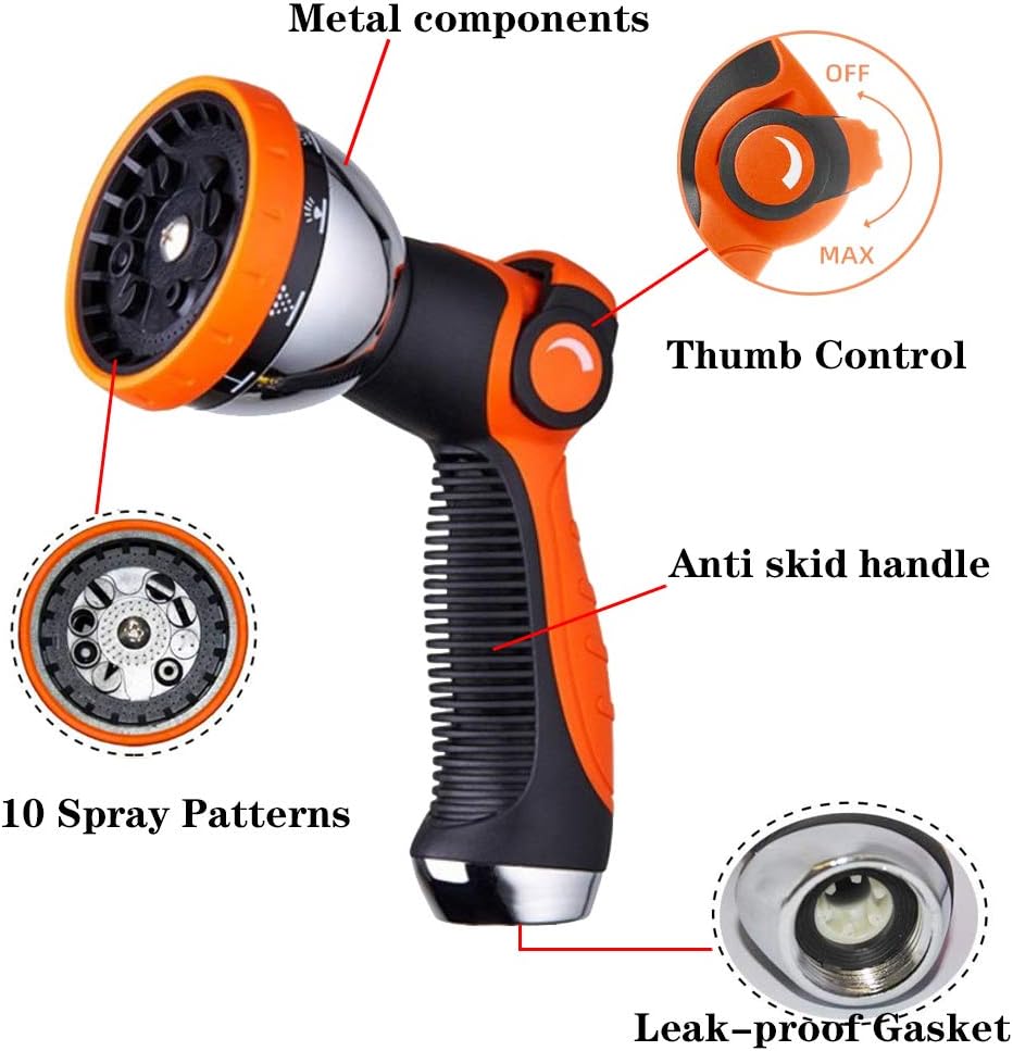Garden Hose Nozzle Spray Nozzle,10 Hose Metal Duty Watering Patterns Thumb Control On Off Valve, High Pressure Nozzle Sprayer for Watering Plants, Car Wash,Cleaning,Showering Pets Blue