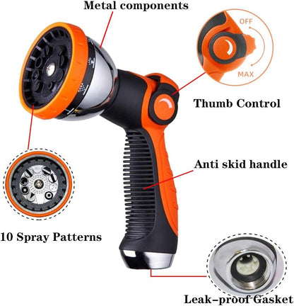 Garden Hose Nozzle Spray Nozzle,10 Hose Metal Duty Watering Patterns Thumb Control On Off Valve, High Pressure Nozzle Sprayer for Watering Plants, Car Wash,Cleaning,Showering Pets Blue