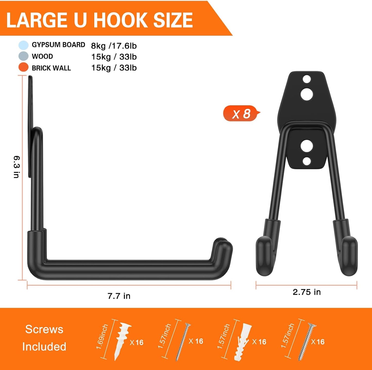 Garage Hooks Heavy Duty, Large Square Wall Hooks