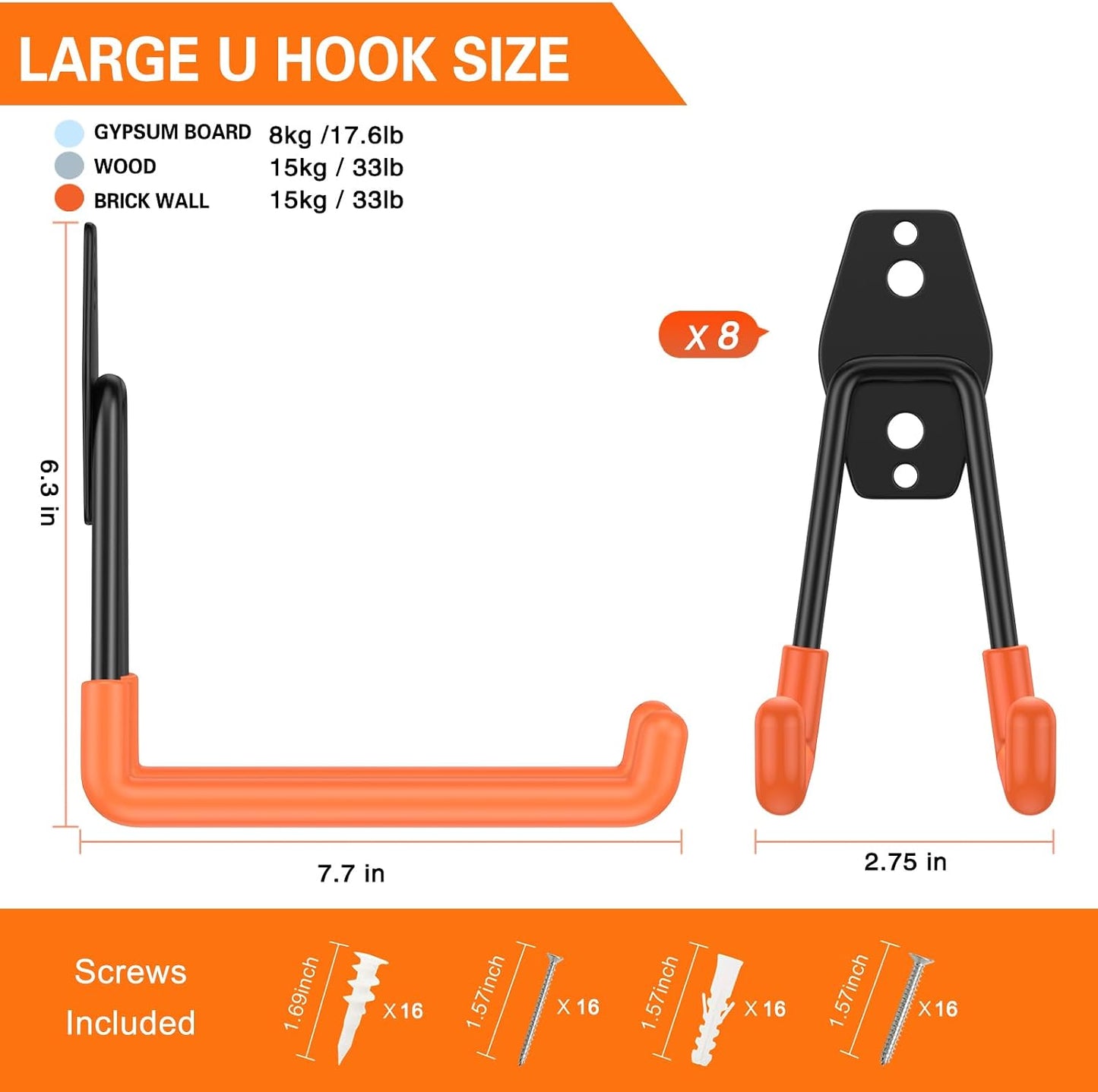 Garage Hooks Heavy Duty, Large Square Wall Hooks