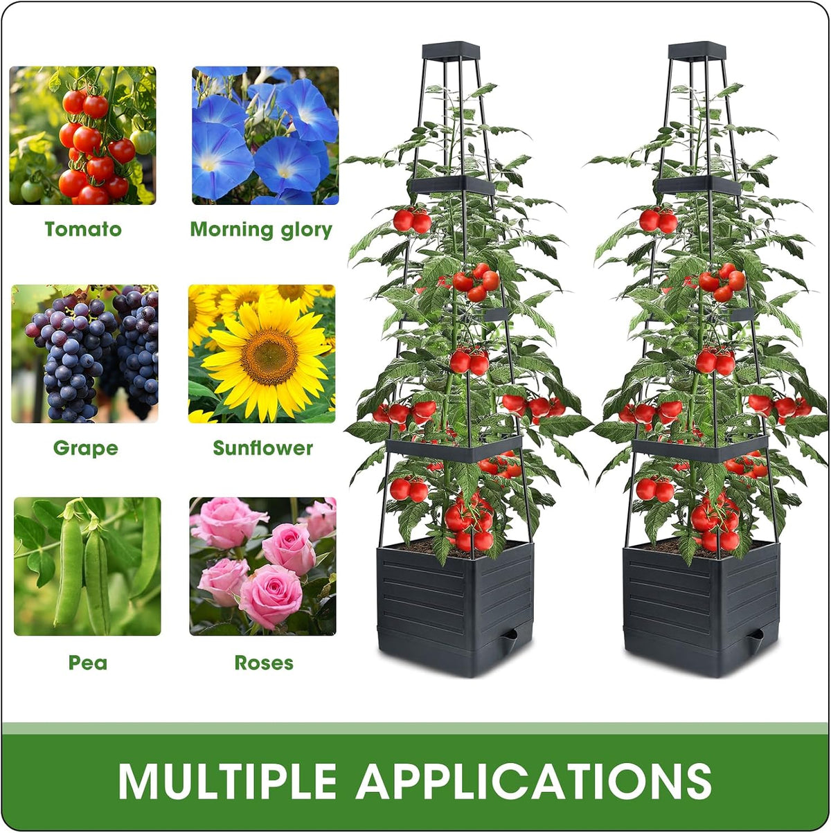 2 Packs Raised Garden Bed Tomato Planter with Trellis, 57" Tomato Cages for Climbing Vegetables Plant, Self Watering Planters Box for Garden Pots for Patio Greenhouse Indoor Outdoor（2PCS）