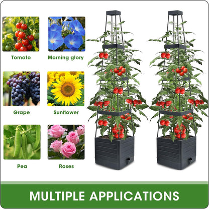2 Packs Raised Garden Bed Tomato Planter with Trellis, 57" Tomato Cages for Climbing Vegetables Plant, Self Watering Planters Box for Garden Pots for Patio Greenhouse Indoor Outdoor（2PCS）