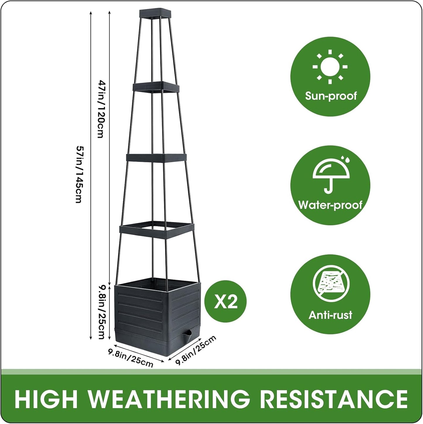 2 Packs Raised Garden Bed Tomato Planter with Trellis, 57" Tomato Cages for Climbing Vegetables Plant, Self Watering Planters Box for Garden Pots for Patio Greenhouse Indoor Outdoor（2PCS）