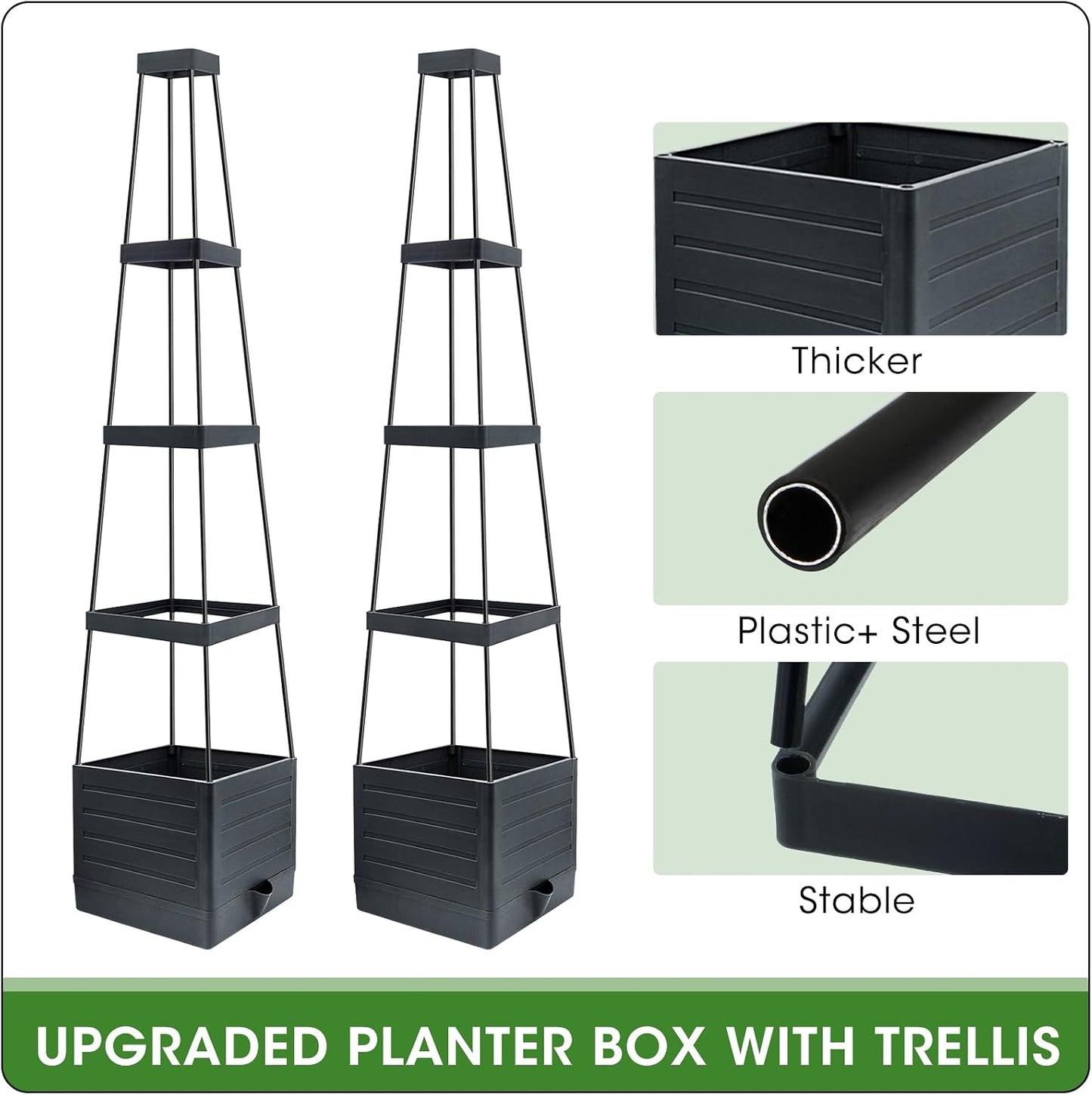 2 Packs Raised Garden Bed Tomato Planter with Trellis, 57" Tomato Cages for Climbing Vegetables Plant, Self Watering Planters Box for Garden Pots for Patio Greenhouse Indoor Outdoor（2PCS）