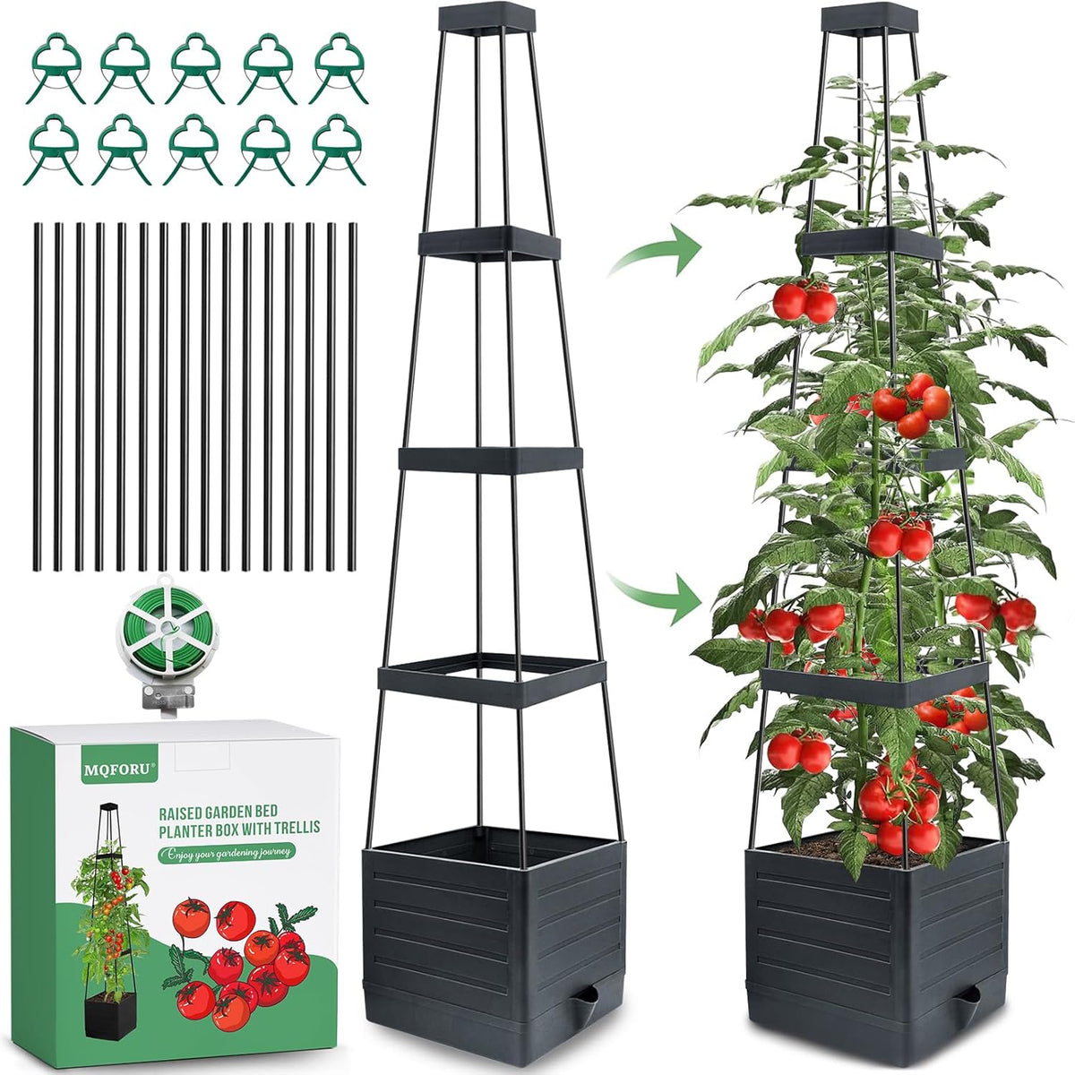 2 Packs Raised Garden Bed Tomato Planter with Trellis, 57" Tomato Cages for Climbing Vegetables Plant, Self Watering Planters Box for Garden Pots for Patio Greenhouse Indoor Outdoor（2PCS）