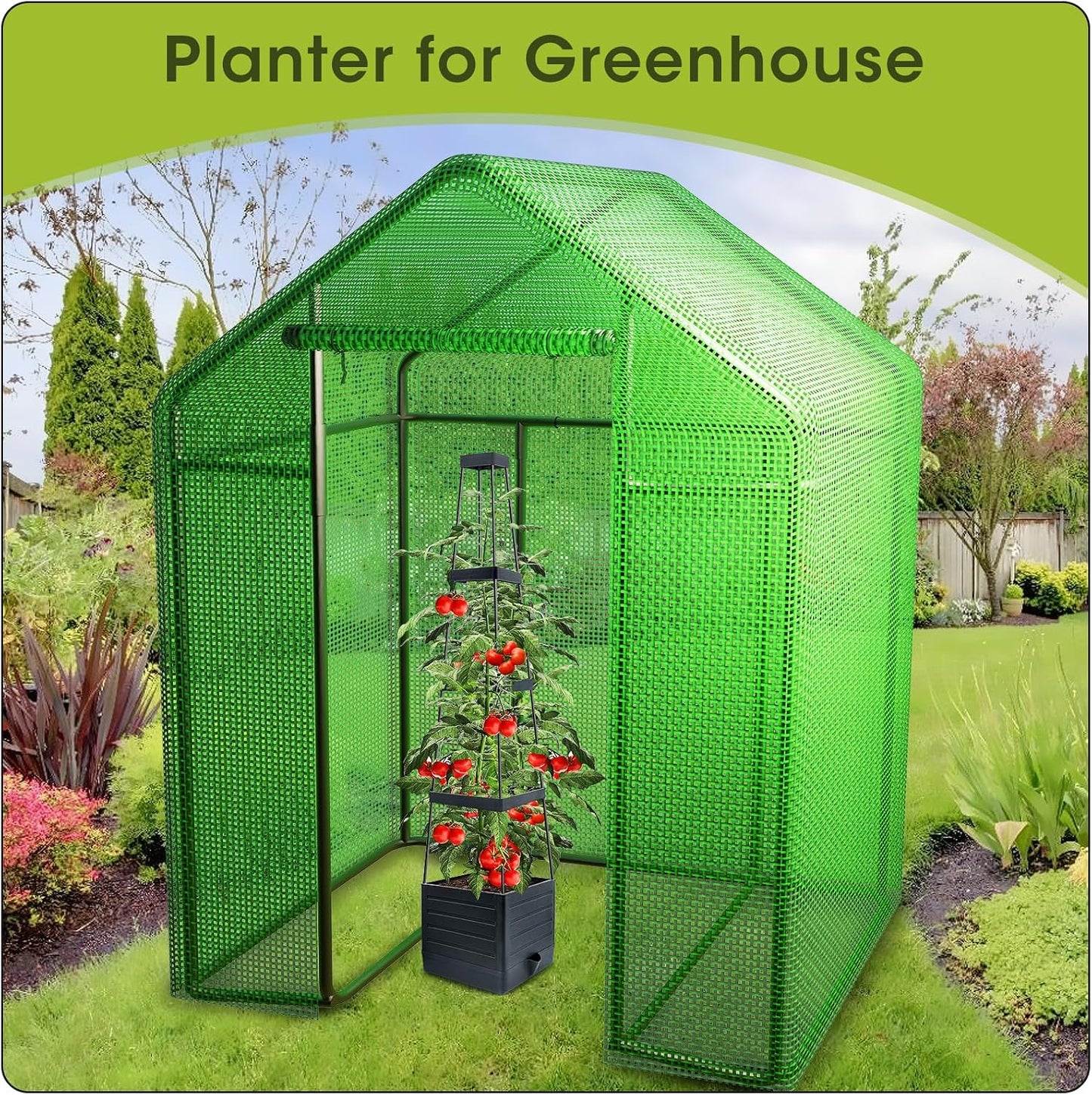 2 Packs Raised Garden Bed Tomato Planter with Trellis, 57" Tomato Cages for Climbing Vegetables Plant, Self Watering Planters Box for Garden Pots for Patio Greenhouse Indoor Outdoor（2PCS）