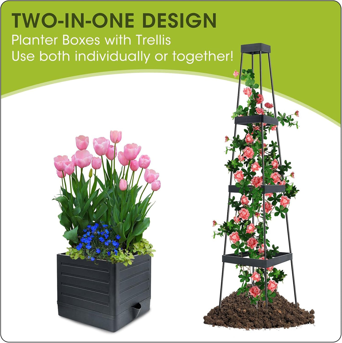 2 Packs Raised Garden Bed Tomato Planter with Trellis, 57" Tomato Cages for Climbing Vegetables Plant, Self Watering Planters Box for Garden Pots for Patio Greenhouse Indoor Outdoor（2PCS）