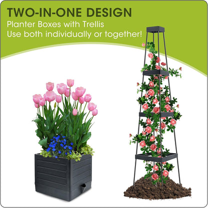 2 Packs Raised Garden Bed Tomato Planter with Trellis, 57" Tomato Cages for Climbing Vegetables Plant, Self Watering Planters Box for Garden Pots for Patio Greenhouse Indoor Outdoor（2PCS）